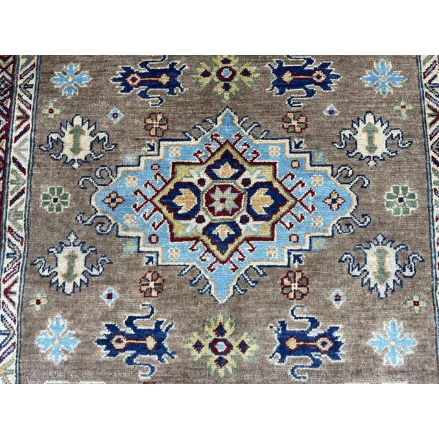Textile Brown and Navy Kazak Style Tribal Area Rug With Medallions, 5' X 7'7" For Sale - Image 7 of 15