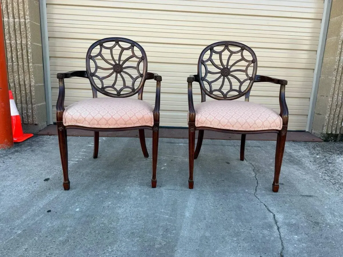 Late 20th Century Pair of Georgian Style Carved Spider Web Back