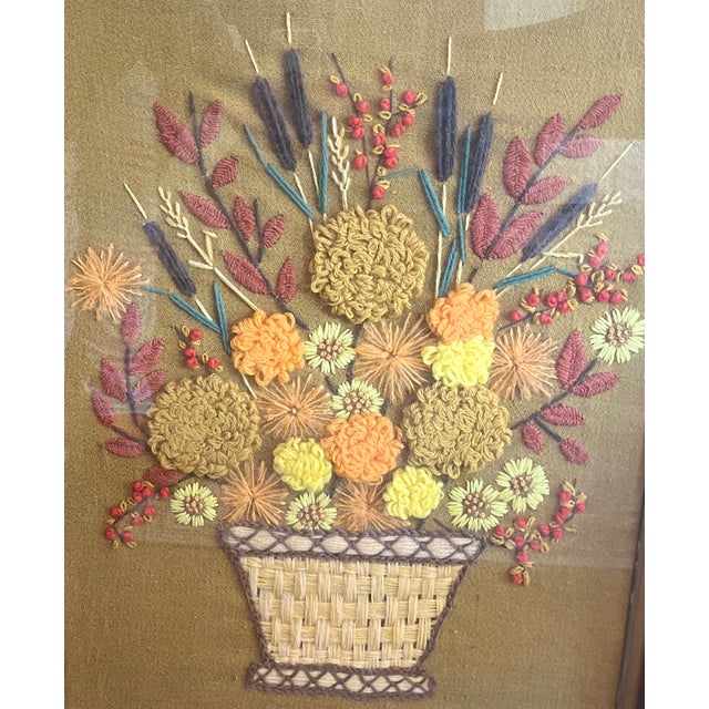 This handcrafted autumn colored floral crewel work is from the 1970's Paragon Kit #0106 " Fall Bouquet". The colors and...