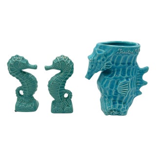 1990s Modernist Ceramic Trader Vic's Hawaii Seahorse Tiki Mug, Salt & Pepper Set - 3 pcs For Sale