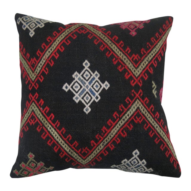 Mid 20th Century Black Jajim Textile Pillow For Sale
