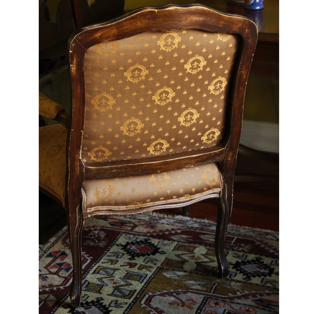 Vintage Louis XV Brocade Fauteuil Chairs - A Pair For Sale - Image 4 of 9