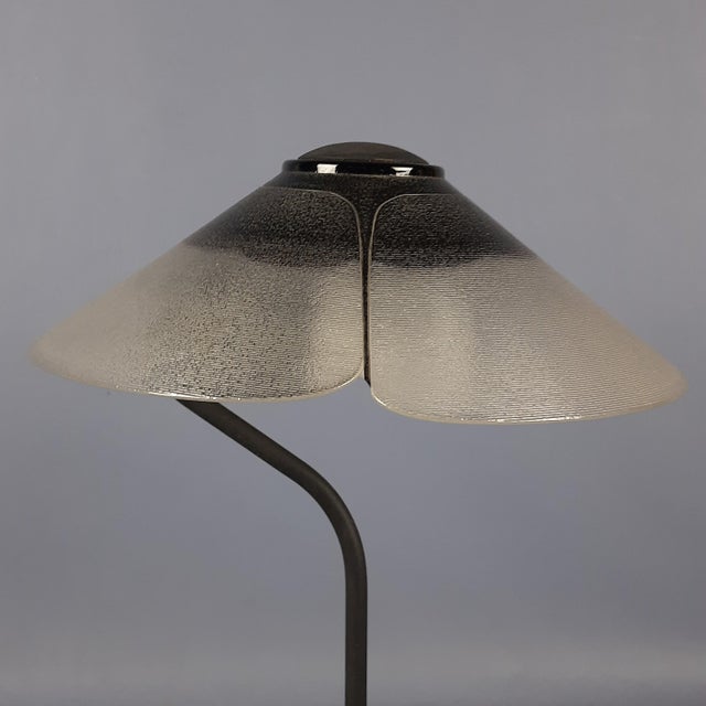 1970s Modernist Purple Glass Table Lamp with Satin Curved Metal, 1970s For Sale - Image 5 of 18