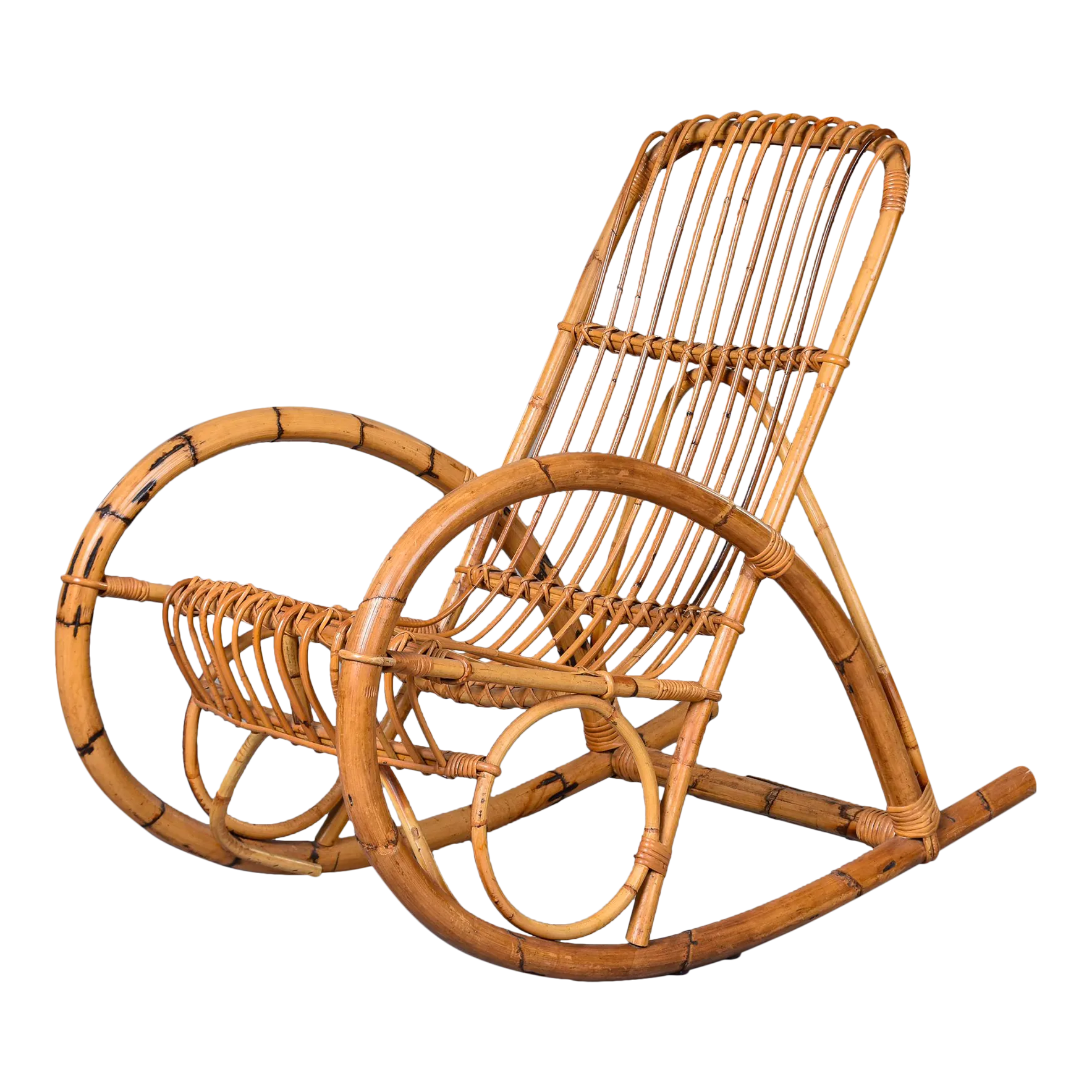 Italian Mid Century Franco Albini Curvy Bamboo Rocking Chair