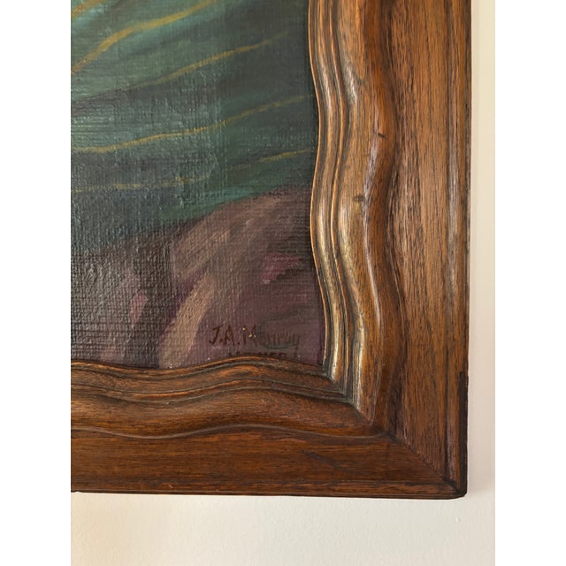 Mid 20th Century Framed Portrait of Young Woman With Calle Lilies Oil on Burlap by Jose Anastacio Munroy For Sale - Image 4 of 5