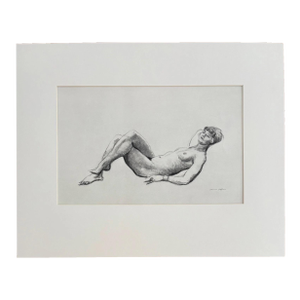 Vintage 1960s Print of an Edward Hopper Drawing, "Reclining Nude" in 20x16 Mat