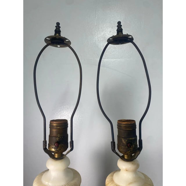 Stone Pair of Mid Century Romanian Alabaster Marble Urn Table Lamps Neoclassical For Sale - Image 7 of 15
