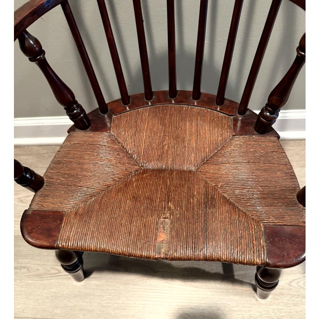 1910s Antique Paine Furniture Co. Boston Child's Windsor Armchair With Original Rush Seat For Sale - Image 5 of 17