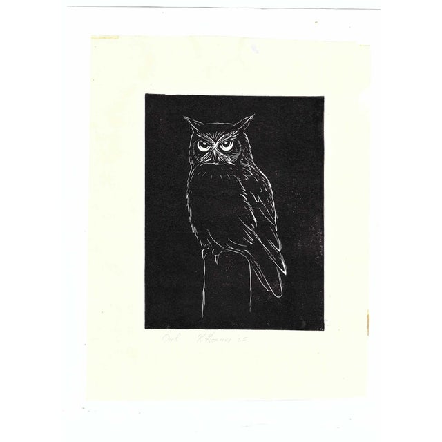 1955 wood engraving on paper of an owl. Pencil signed "K. Gosner," dated and titled. Image: 6 x 4.75 inches Sheet: 9.5 x...