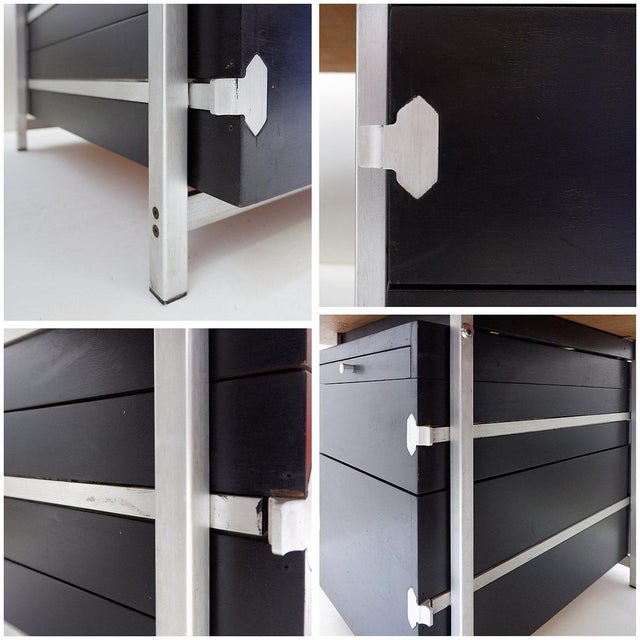 Black Desk with Bergwood Drawer Units and Wood Veneer Boomerang Top, 1970s For Sale - Image 8 of 16