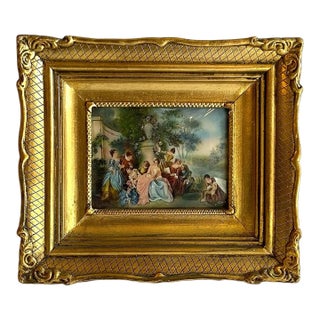 1930s Small Vintage French Oil Painting on Celluloid After Jean-Baptiste Pater For Sale