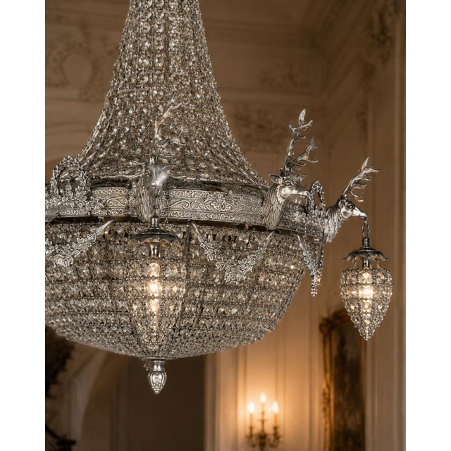 1960s French Silver Bronze Deer Chandeliers - Pair For Sale - Image 12 of 18