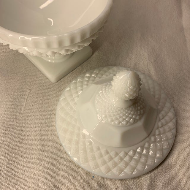 1950s Westmoreland White Milk Glass English Hobnail Pedestal Candy Dish For Sale - Image 5 of 7