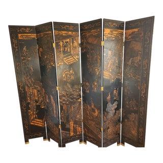 1920s Chinese 6 Panel Wood Screen For Sale
