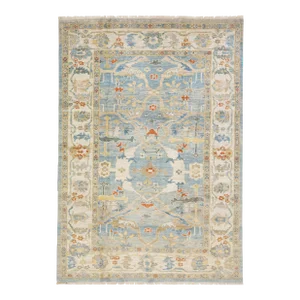 Blue Modern Sultanabad Handmade Floral Design Wool Rug