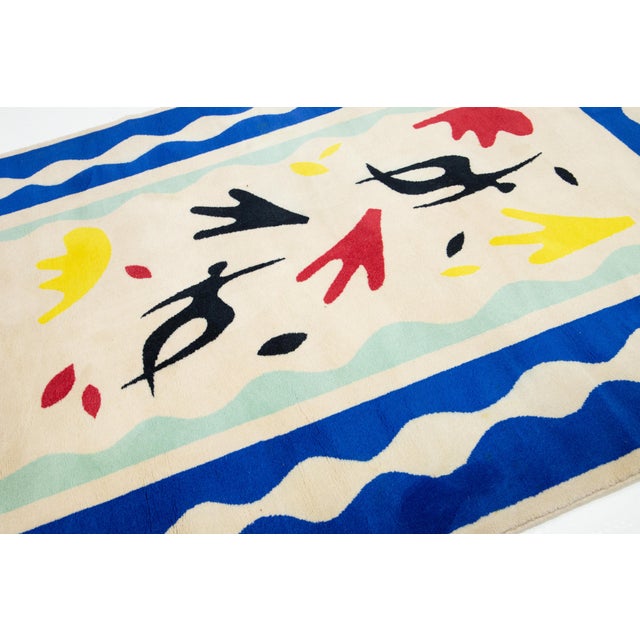 Vintage Arts & Crafts Ivory Wool Rug With Abstract Design For Sale In New York - Image 6 of 9