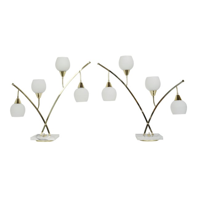 Narrow Brass & Marble Mid-Century 4-Light Table Lamps With ...