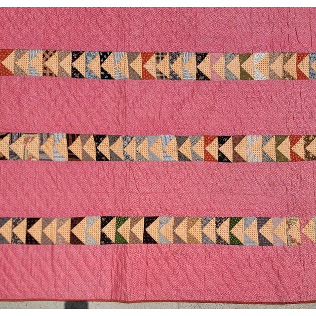 19th Century 19th C Geese Chase in Bars Quilt. Dated 1877 For Sale - Image 5 of 10