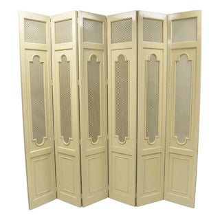 Vintage LRG Hollywood Regency 92" Tall 6 Panel Bone Lacquer Room Divider Screen For Sale
