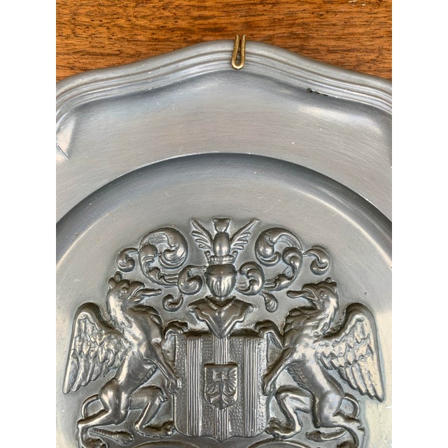 Vintage German Coat of Arms Heraldry Pewter Wall Plate For Sale - Image 4 of 7