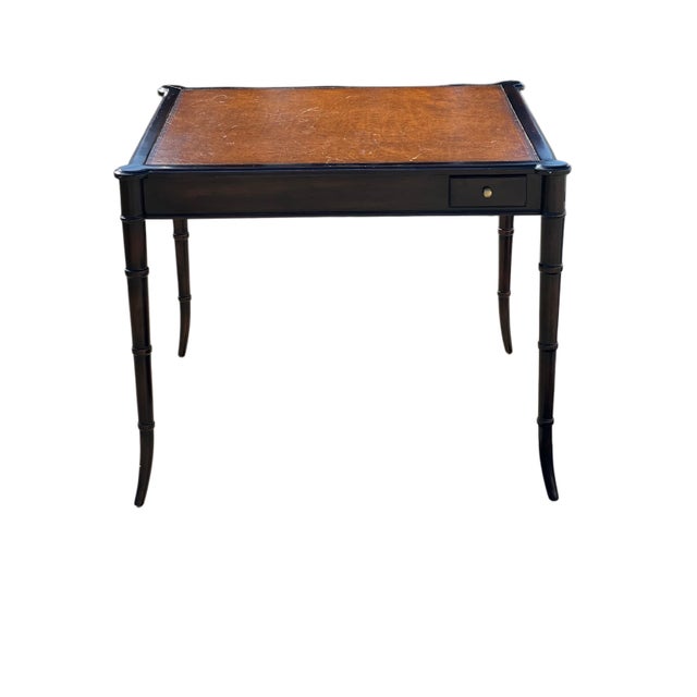 1980s Faux Bamboo Leather Top Mahjong Table For Sale - Image 12 of 14