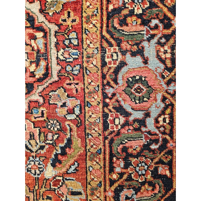 Early 1900s Persian Heriz Rug, Hand-Knotted Wool, Geometric Design, Red & Navy, 6x10 For Sale - Image 10 of 14
