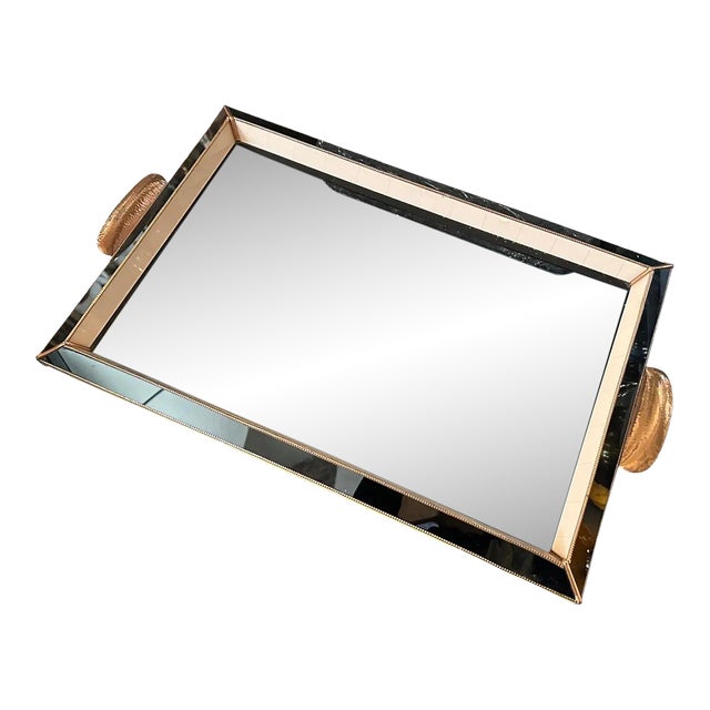 High Quality 1930s Art Deco Copper and Glass Rectangular Italian Serving Tray For Sale