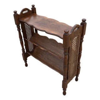 Vintage English Wooden Book Trough With Cane Sides For Sale