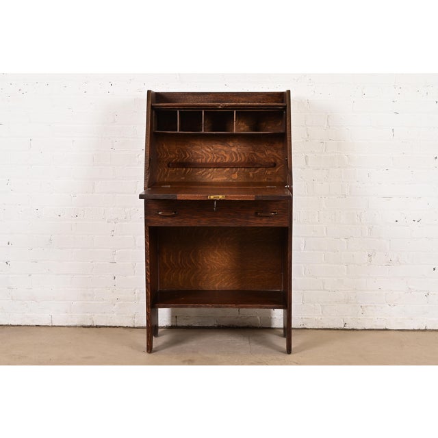 Early Gustav Stickley Antique Mission Oak Arts & Crafts Drop Front Secretary Desk, Circa 1902 For Sale In South Bend - Image 6 of 14