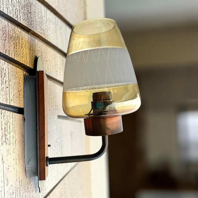 Mid-Century Modern Danish Modern Teak and Etched Glass Wall Sconce, 1960s For Sale - Image 3 of 12