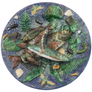 19th Century Victor Barbizet Majolica Palissy Fishs Wall Platter
