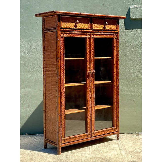Vintage Tortoise Bamboo and Glass Cabinet For Sale - Image 9 of 12