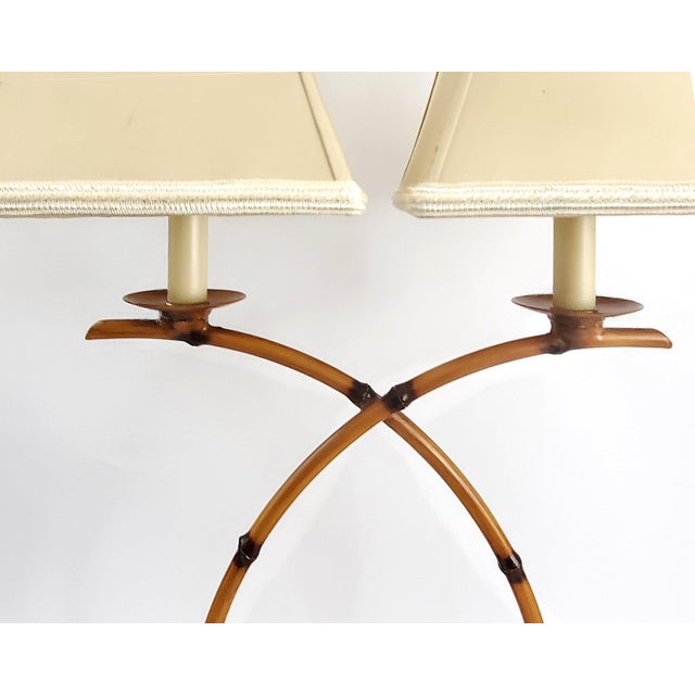 1970s French Bouillotte Style Faux Bamboo Desk Lamp With Shades For Sale - Image 12 of 13