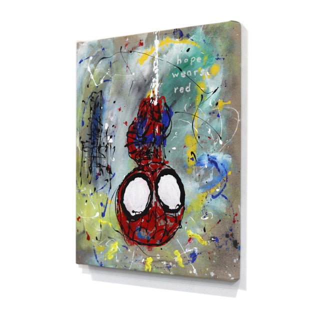 Contemporary Nobody Wears Red Forever - Original Contemporary Superhero Pop Art Acrylic and Oil Stick Painting on Canvas For Sale - Image 3 of 9