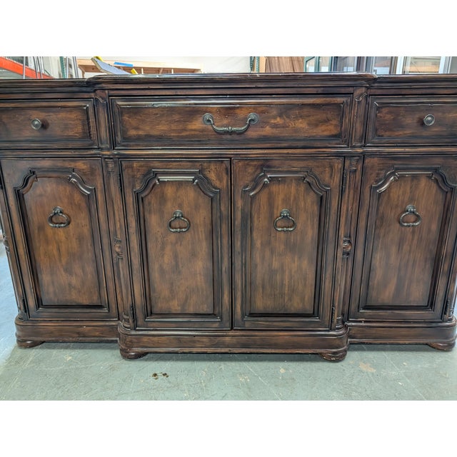 Traditional 1990s Bernhardt Old World Dark Mahogany & Marble Top 4-Door Sideboard Buffet For Sale - Image 3 of 11