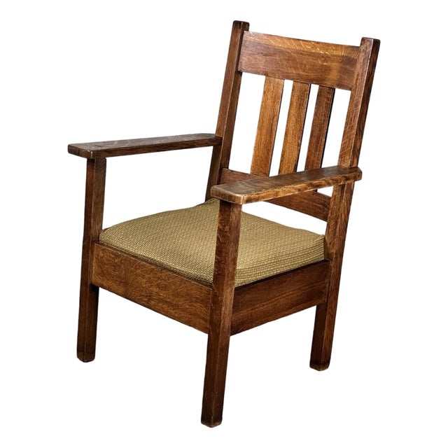 Antique Quarter Sawn Mission Oak Arm Chair by Quaint Furniture C. 1920 For Sale