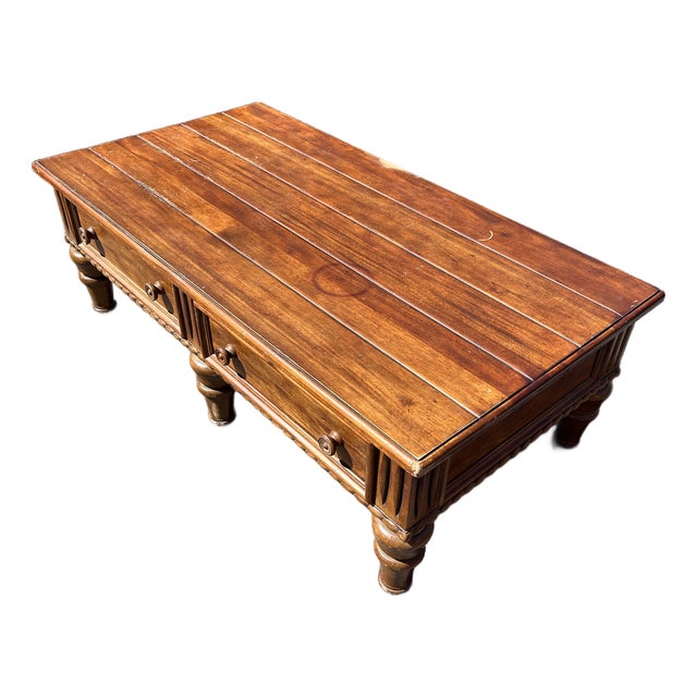Late 20th Century Thomasville Ernest Hemingway Collection Rustic European Carved Maple Coffee Table For Sale