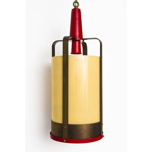 1950s Large Pendant Lamp Lantern With Amber Glass Shade For Sale - Image 5 of 7
