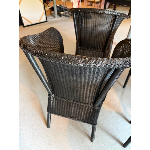 Set of 5 Lamberts Black Wicker Arm Chairs With Custom Perennials Seat Cushions For Sale - Image 11 of 14
