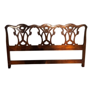 19th Century Henredon Carved Chippendale Mahogany Style King Size Headboard For Sale