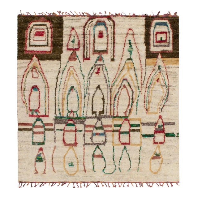 Rug & Kilim’s Moroccan Style Square Rug in Beige-Brown - 5'x5' For Sale