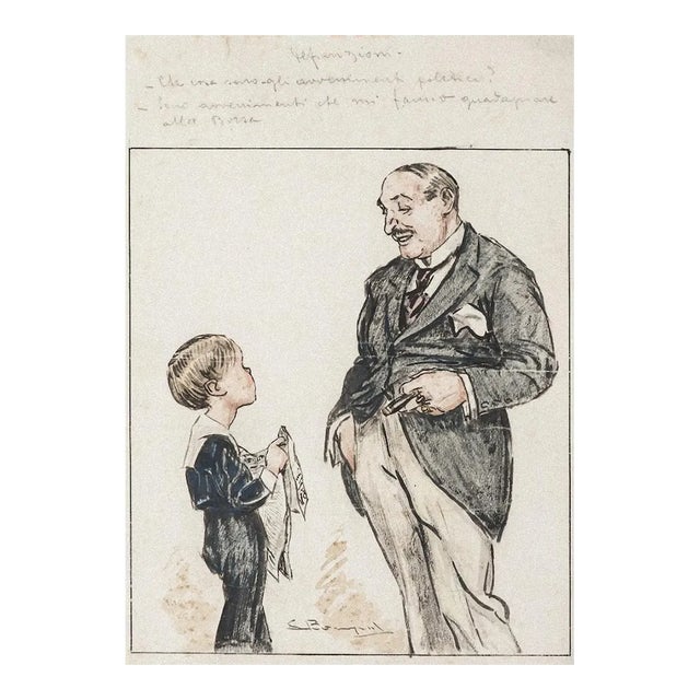 Luigi Bompard - Man and Child - Mixed Media Drawing - Early 20th Century For Sale