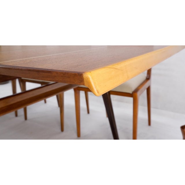 Italian Mid-Century Modern Dining Table 8 Chairs Set New Linen Upholstery Seats For Sale - Image 13 of 18
