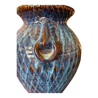 Large Blue Glazed Olive Jar Style Vase For Sale
