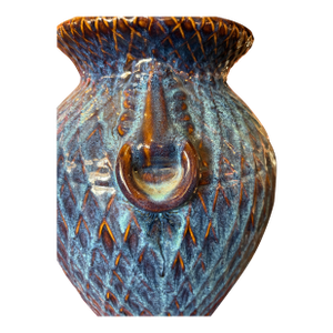 Large Blue Glazed Olive Jar Style Vase