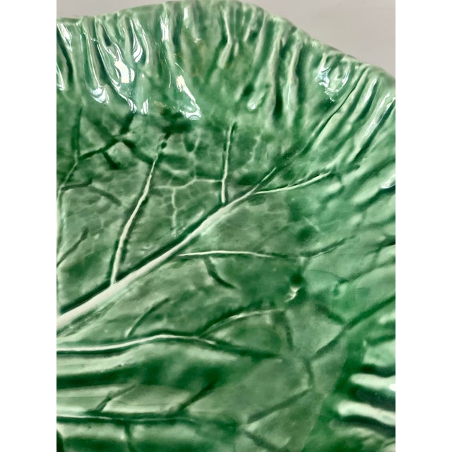 Vintage Portuguese 'Bordallo Pinheiro' Majolica Extra Large Glazed Ceramic Cabbage Leaf Chip & Dip Platter For Sale - Image 10 of 12