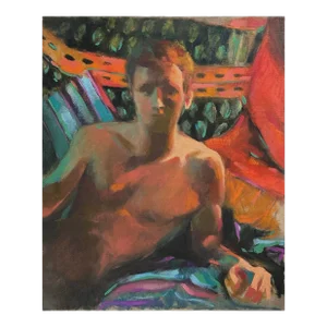 Vintage Expressionist Portrait of Reclining Nude Male (Oil on Canvas)