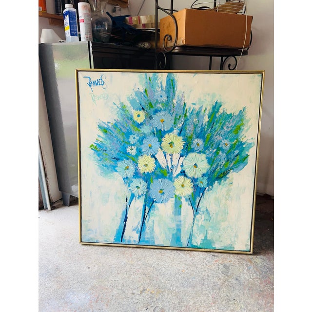 Textile Iconic 1970s Floral on Canvas, Double Signed “Reynolds” Aka Less Reynolds, Kitsch Painter For Sale - Image 7 of 8