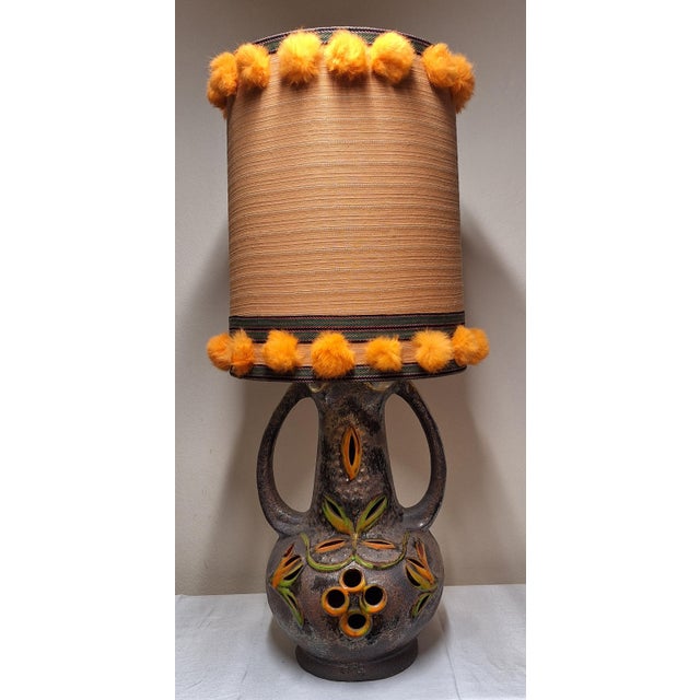 Textile Large Vintage German Table Lamp with Internally Illuminated Ceramic Base, 1970s For Sale - Image 7 of 10