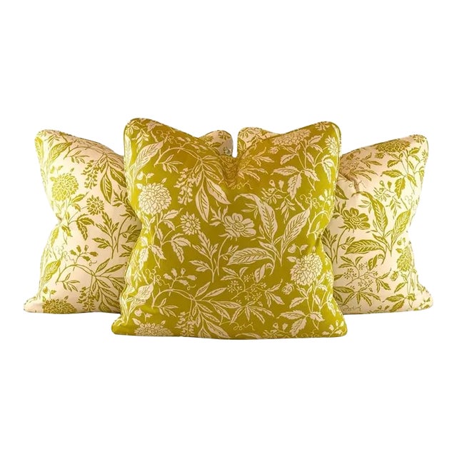 Premier Prints MM Designs Green & Ivory Botanical Floral Leaf Leaves Pillow Covers- 3 Pc Set For Sale